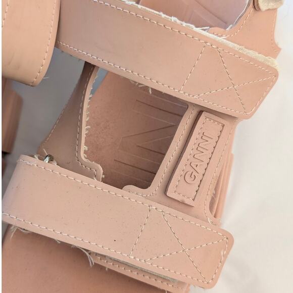 Ganni Pink Recycled Rubber Logo Open Round Toe Strap Sandals, size EU39/US9 - Picture 4 of 8